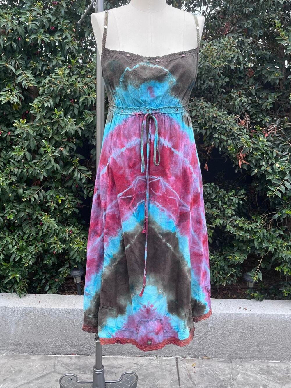 Natural Equipment Tie Dye Boho Dress Women’s Medium Spaghetti Strap Empire Waist